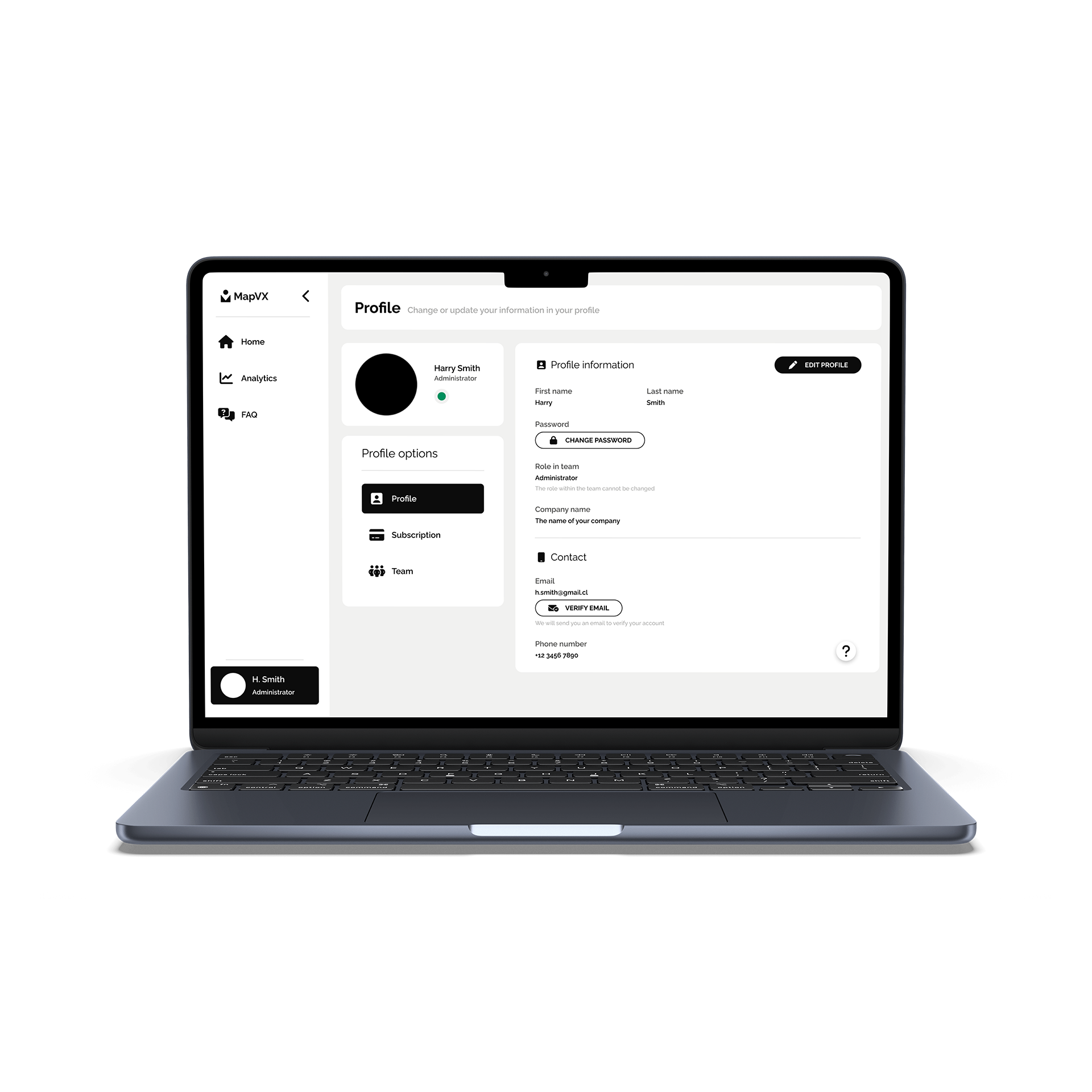 The MapVX client portal profile