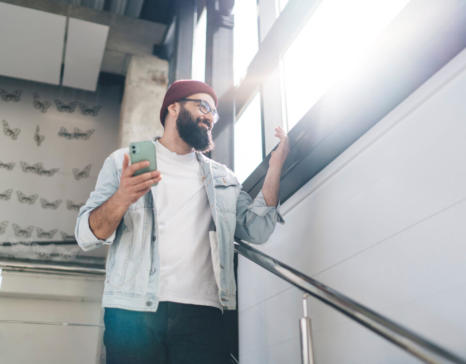 Man using a digital map on his phone
