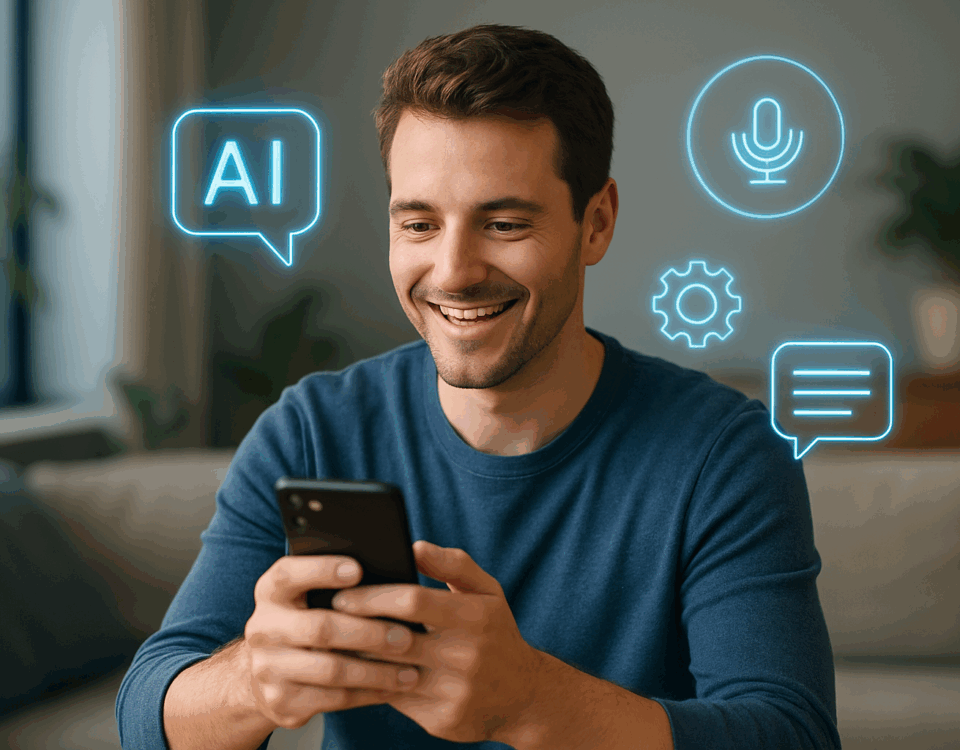 Man uses an AI assistant on his phone